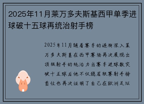 2025年11月莱万多夫斯基西甲单季进球破十五球再统治射手榜